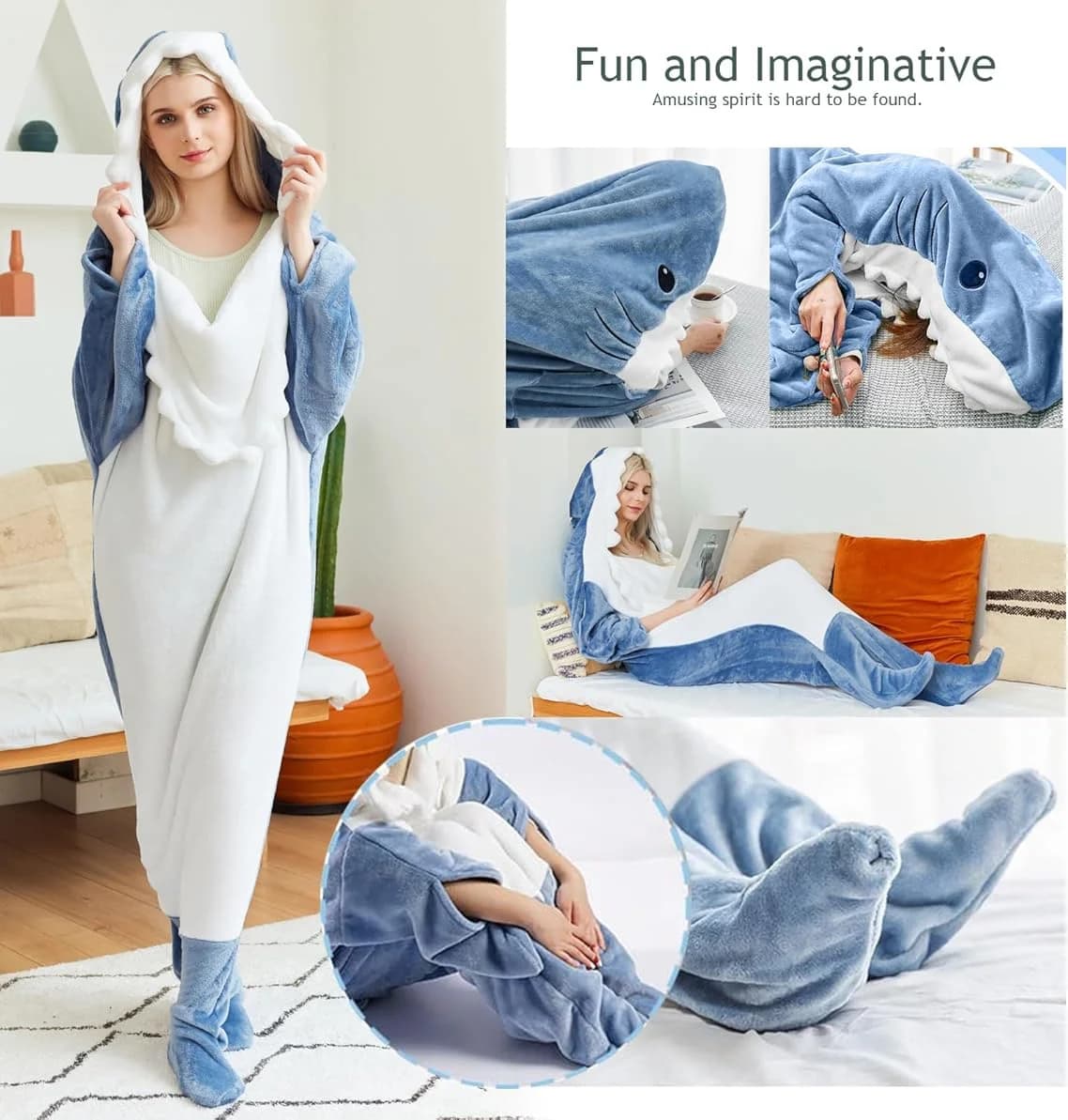 Pigiama Intero Divertente per Coppie a Tema Cartone Animato Halloween Natale, Costume Cosplay Squalo per Adulti, Tuta con Cappuccio, Commercio all'Ingrosso