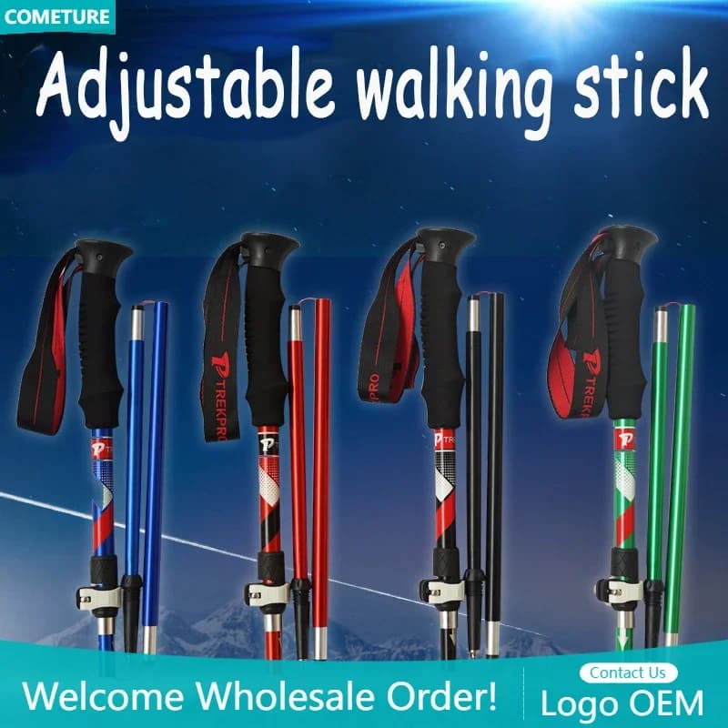 Extralight Walking Canes Quick Lock Trekking Poles 5 Sections Aluminum Alloy Adjustable Folding Walking Stick