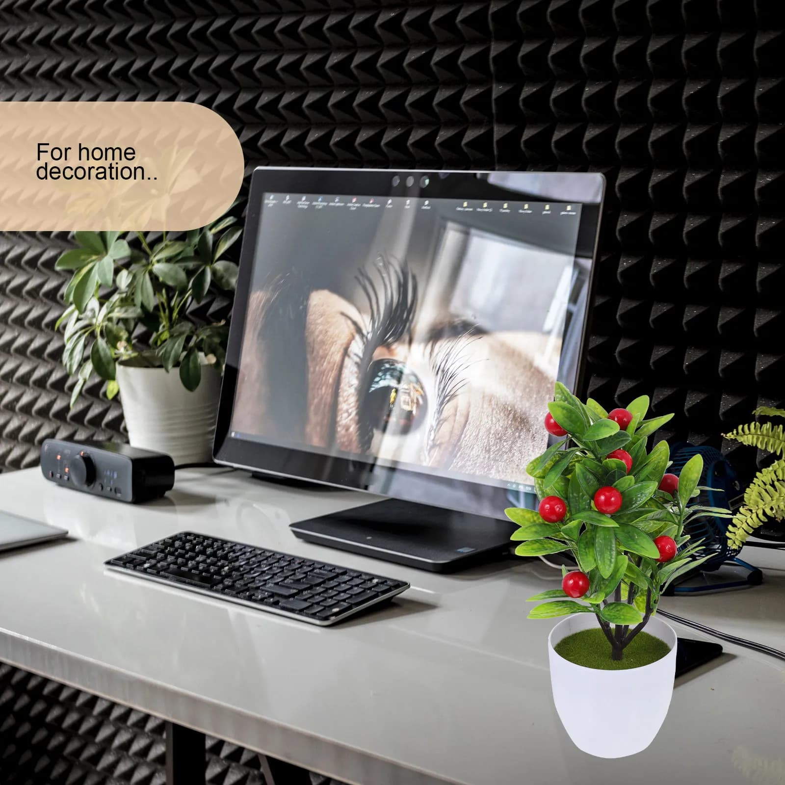 2 Pieces Realistic Artificial Fortune Tree with Red Fruits, Decorative Vase Plant, Simulated Bonsai, Desk Ornament for Home and Office