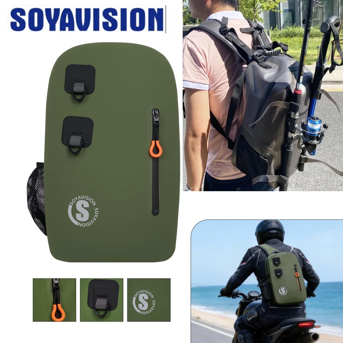 1 zaino da pesca con porta canna e porta attrezzatura, borsa a tracolla leggera e impermeabile per la pesca all'aperto