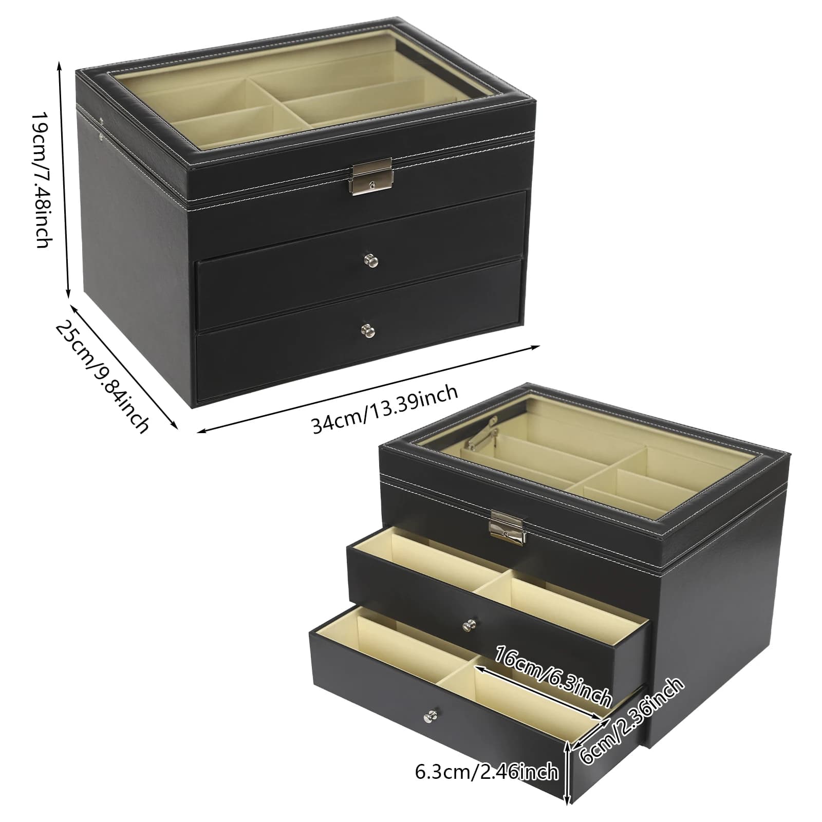 3 Layers Organizer Leather with Drawer 24 Slots Glasses Box Sunglass Glasses Display Drawer Sunglass Organize Box