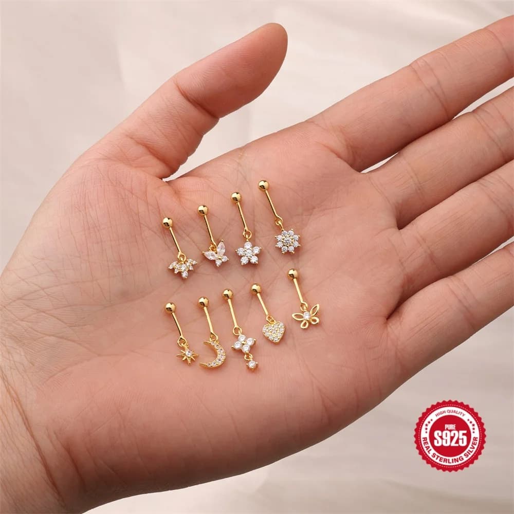 ROXI 925 Sterling Silver Unusual Moon/Star/butterfly Zircon Wear upper earlobe Earrings For Women Men 1piece Piercing Earring