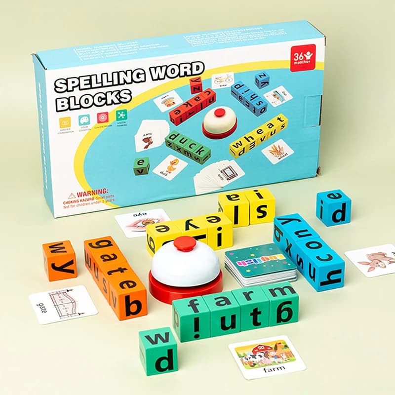 Wooden Word Spelling Game,Alphabet Learning Toy For Preschool Boys And Girls,Letters Reading Building Blocks With 40 Cards