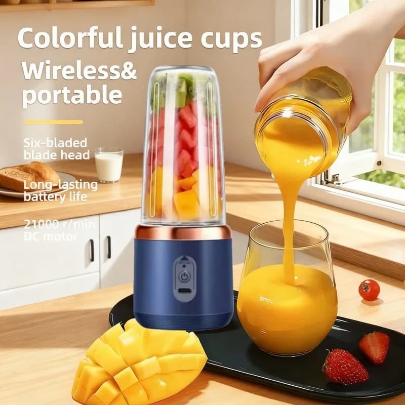 Frullatori portatili Spremiagrumi a 6 lame Spremiagrumi multifunzione a doppia tazza Ricarica USB Spremiagrumi arancione per uso domestico Mixer per frappè