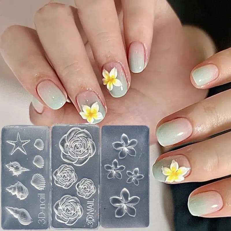 Stampo per unghie 3D Conchiglia dell'oceano Conchiglia Fiore di ghiaccio Rosa Decorazioni per unghie Unghie Artigianato fai-da-te Piastre per timbratura per unghie in silicone Prodotto per unghie