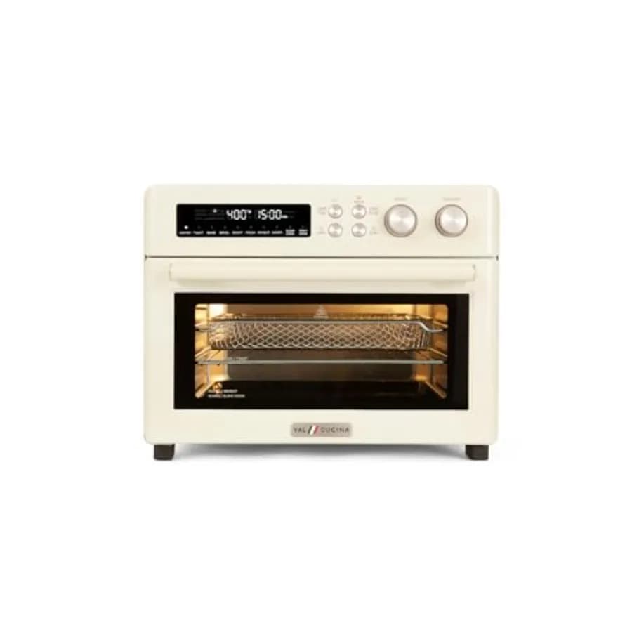 Forno a Convezione da Banco Extra Large Stile Retrò con Riscaldamento a Infrarossi, Friggitrice ad Aria e Tostapane, Combo 10-in-1, per 6 Fette di Pane, Smaltato B