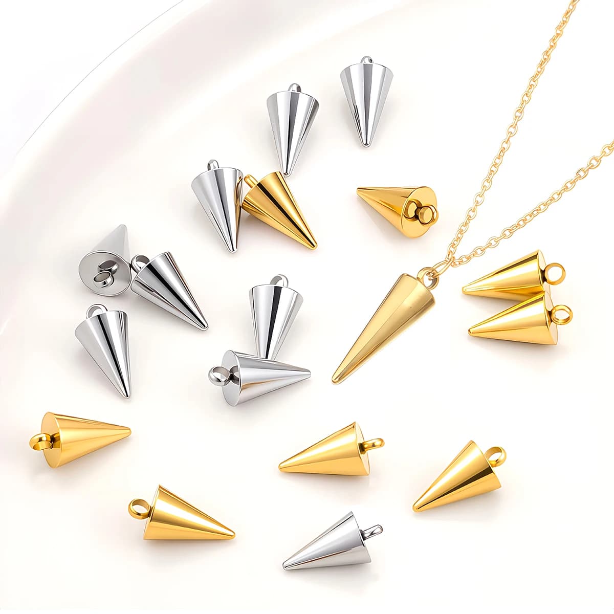 5/10Pcs Stainless Steel Cone Charms Pendants Retro Bullet Spike Bead Charm for Necklace Earring Bracelet Jewelry Making Findings