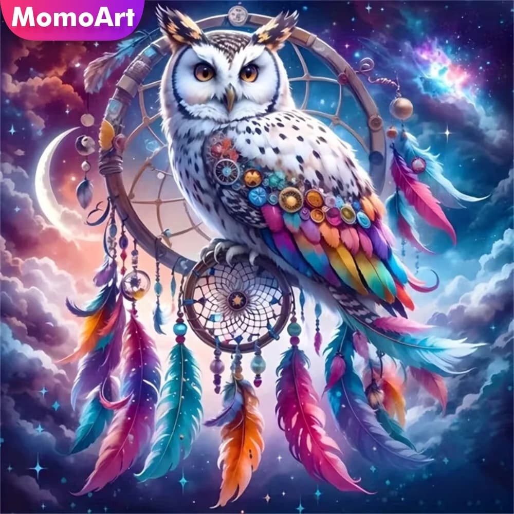 Momoart DIY Diamond Painting Bird Animal Diamond Mosaic Owl Picture Rhinestones Embroidery Dreamcatcher Handmade Hobby
