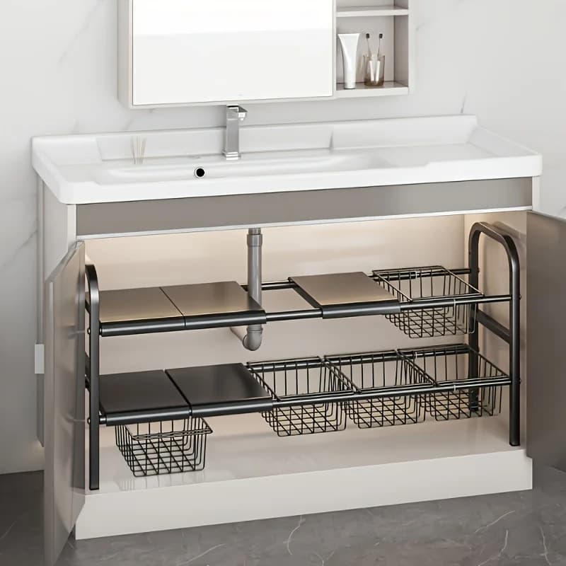1 Expandable Under Sink Organizer & Locker 2 Tier Cabinet Shelf Organizer with 5 Removable Panels 5 Baskets for Under Kitchen Bathroom Sink Organizer & Storage.Thanksgiving And Christmas Gifts