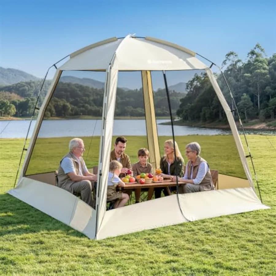 Tenda da campeggio con zanzariera 8x8 piedi per 6-8 persone, tenda a casetta facile da montare con 8 picchetti e 4 corde antivento, portatile con zanzariera