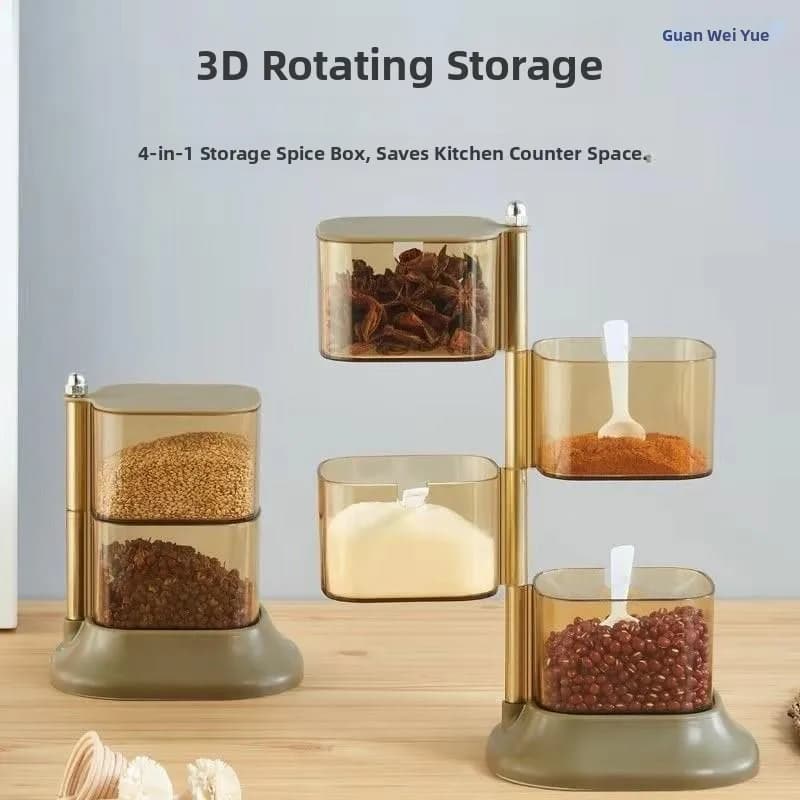 Scatola Porta Spezie Girevole Multistrato, Set Combinato di Contenitori Verticali per Spezie da Cucina, Design Esagonale Antiscivolo