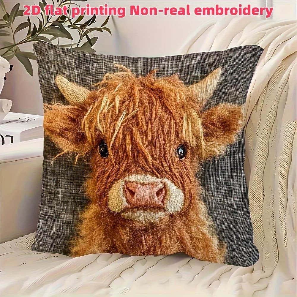 Highland Cow Pillow pillow case 2D Printed office sofa upholstery Nordic style cushion cover Soft home decor
