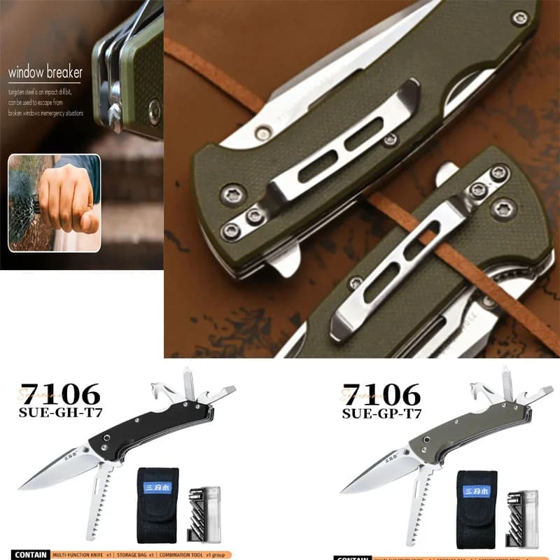 EDC Multifunctional portable Folding Knives 7106 Multi-use Outdoor Wilderness Survival Pocket Rescue Practical Tools