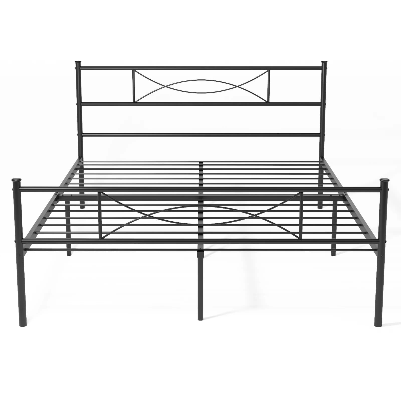 Full bed structure with bed headboard with natural-size metal platform with container under the bed, necessary springs