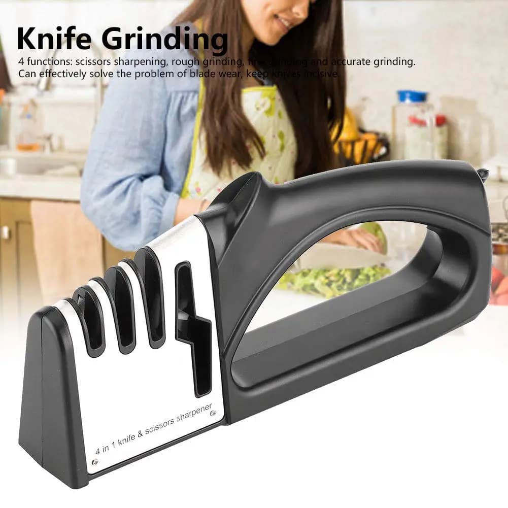 Multi Function Cutter Edge Repair Sharpener 4 in 1 Portable Kitchen Tool with Non Slip Base for Household Cooking Use
