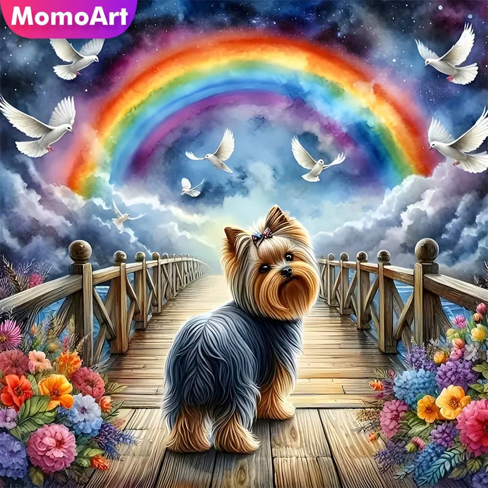 Kit di Pittura Diamantata Momoart con Animali, Cane, Piccione, Fiore, Adatto per Principianti, Decorazione Murale