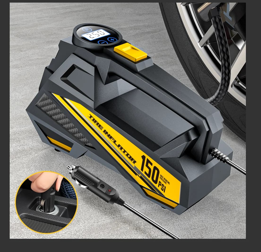 Carsun Gonfiatore Elettrico Portatile 12V 150PSI - Pompa d'Aria con Luce LED per Auto, Moto, Biciclette e Palloni Sportivi