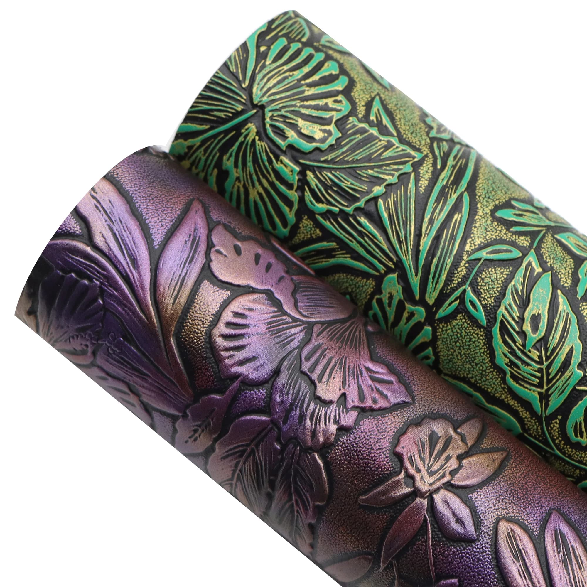 1 pezzo di tessuto in similpelle sintetica con texture a foglie, alberi e fiori, 7,7*12,9 pollici.