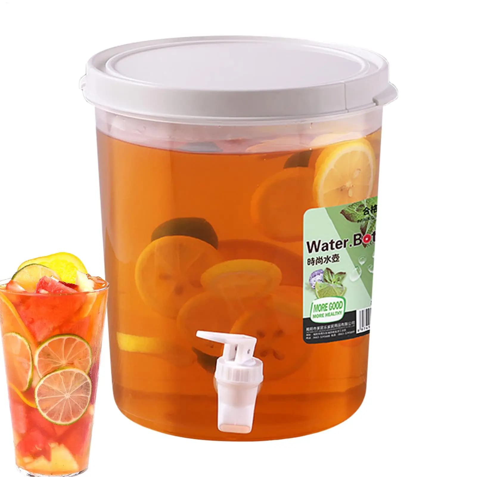 3.5L Large Capacity Fridge Jug with Spigot, Clear Cylindrical Water Dispenser for Iced Tea, Lemonade & Juice Summer Drink Cooler