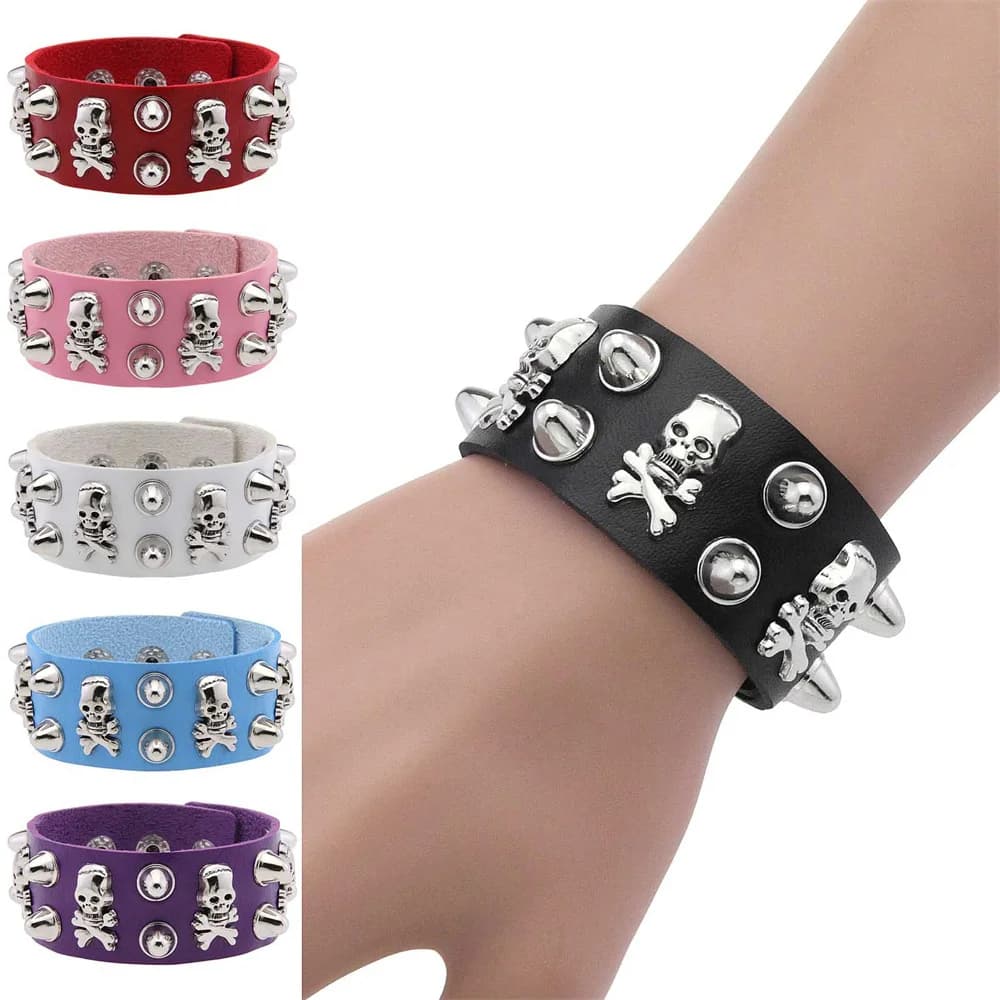 Bracciale grosso con teschio in schiuma PU stile punk cool, gioielli a mano in stile Y2k per bomboniere di Halloween, regalo di compleanno di Halloween