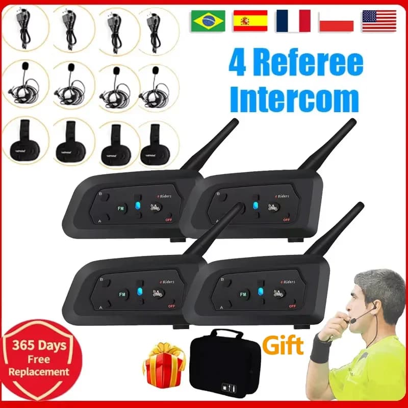 4 utenti Arbitro di calcio Interfono Auricolare V4C Full Duplex Bluetooth Cuffia Soccer Conference 1200M Allenatore Giudice Interfono