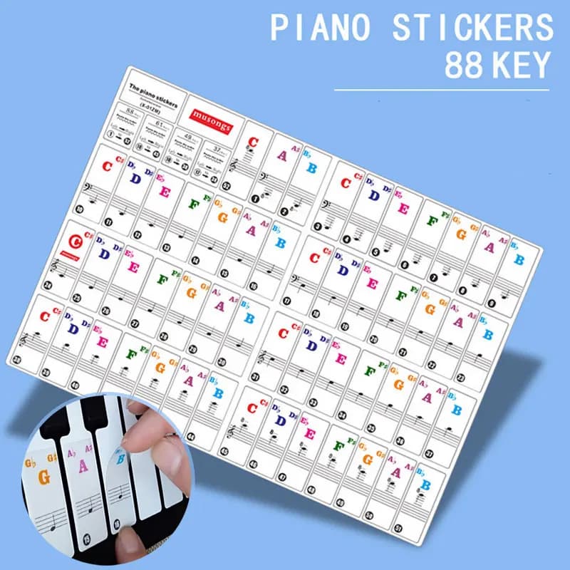 Adesivi Trasparenti per Tastiera Pianoforte 88/61/54 Tasti, Decalcomanie Musicali Rimovibili, Note e Simboli per Pianoforte Elettronico