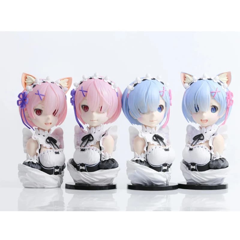 Statuetta Anime Re:Zero - Starting Life In Another World, Ram e Rem con Orecchie da Gatto, Ornamento da Scrivania, Modellino da Collezione, Regalo