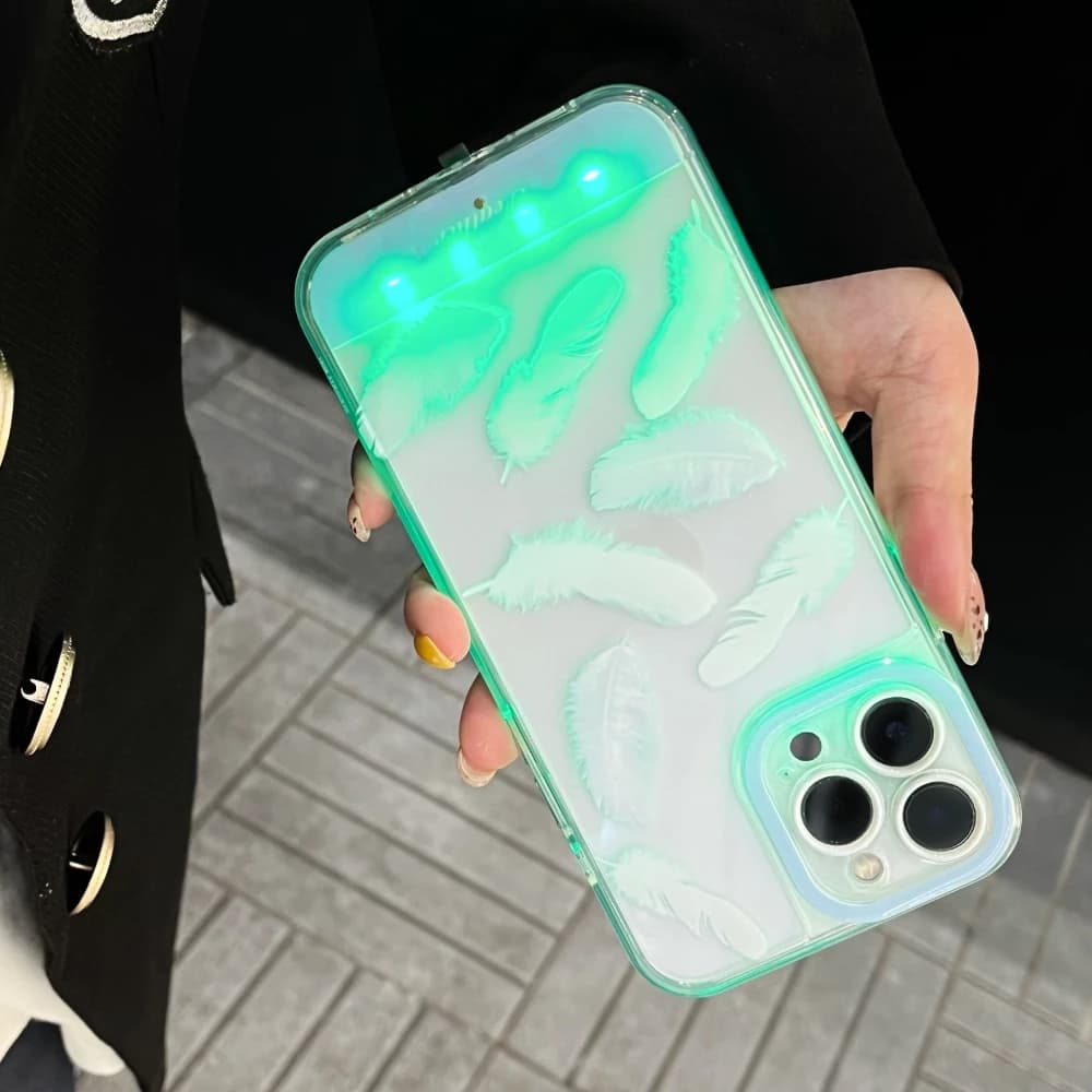 Hot 5 colors called bright light illuminates Flash Lucky Wave Feather Phone Case for iPhone 17 16 15 13 12 11 14 Pro Max Plus Light Cover