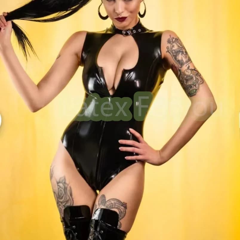 100% Natural Latex Sexy Swimsuit Bodysuit with Buckle Neck Front To Crotch Zipper Style Rubber Thong Swimwear Catsuit Fetish
