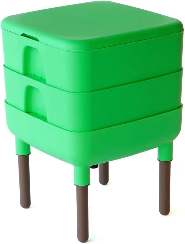 Composter per Vermicompostaggio a 2 Vassoi, Composter Verde da Esterno per la Vita Essenziale (HF-LC4000v2)