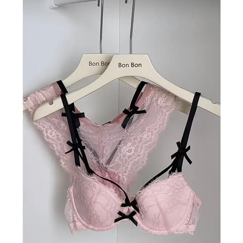MOYISU Set Reggiseno Push-Up 32-38 AB SL in Pizzo Francese con Ferretto, Bralette di Lusso con Fiocco, Supporto Allure, Traspirante e Confortevole, Offerta Estiva