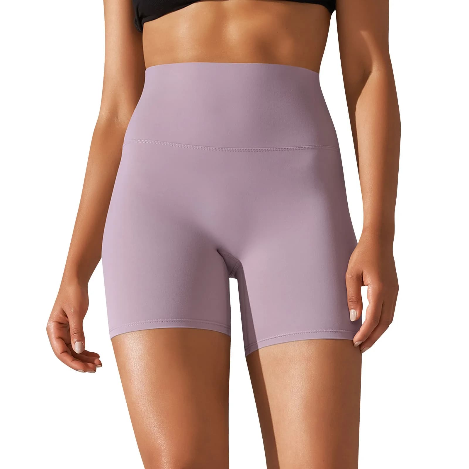 Pantaloncini da yoga da donna in tinta unita con leggings sportivi traspiranti e aderenti spazzolati su entrambi i lati, pantaloni da palestra in tre parti