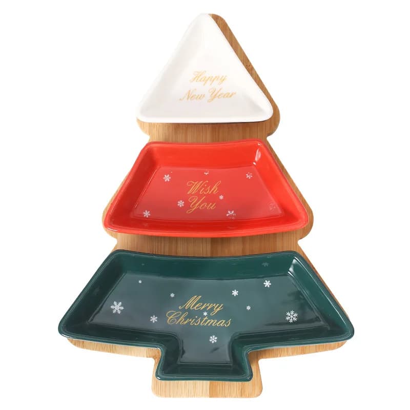 Piatto per Frutta Secca in Ceramica a Forma di Albero di Natale CX, Piatto Creativo Girevole con Vassoio