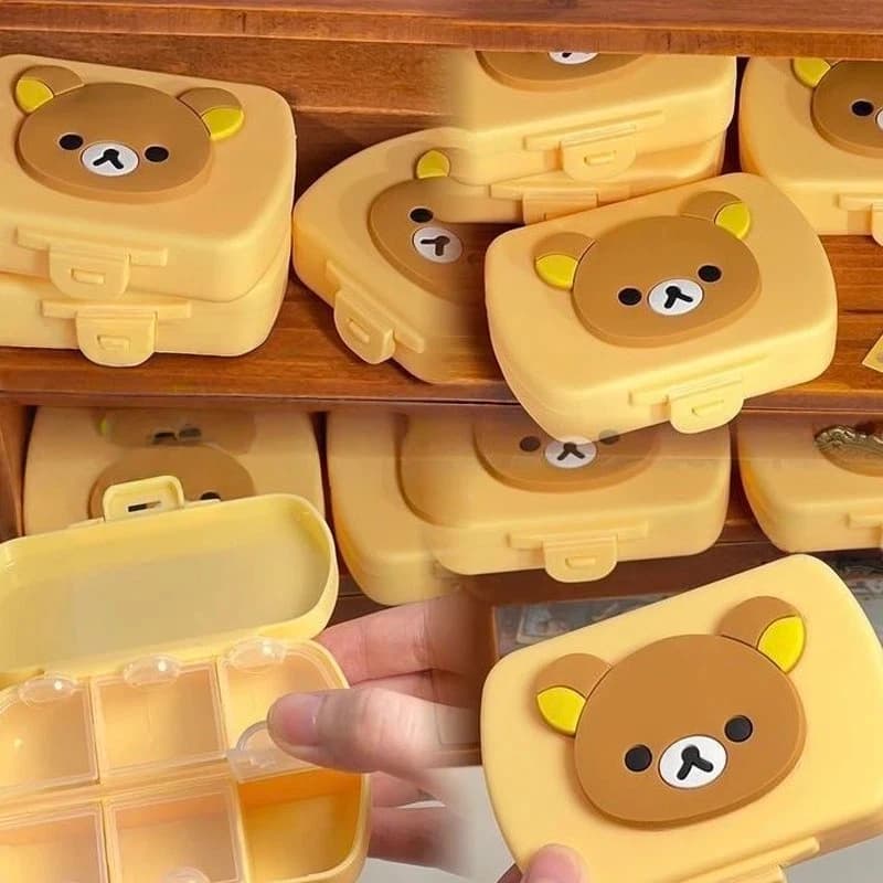 Box Portable Mini Rilakkuma, Carina e Divisoria, 9x7x3cm, Organizer for Students, Jewelry and Pills