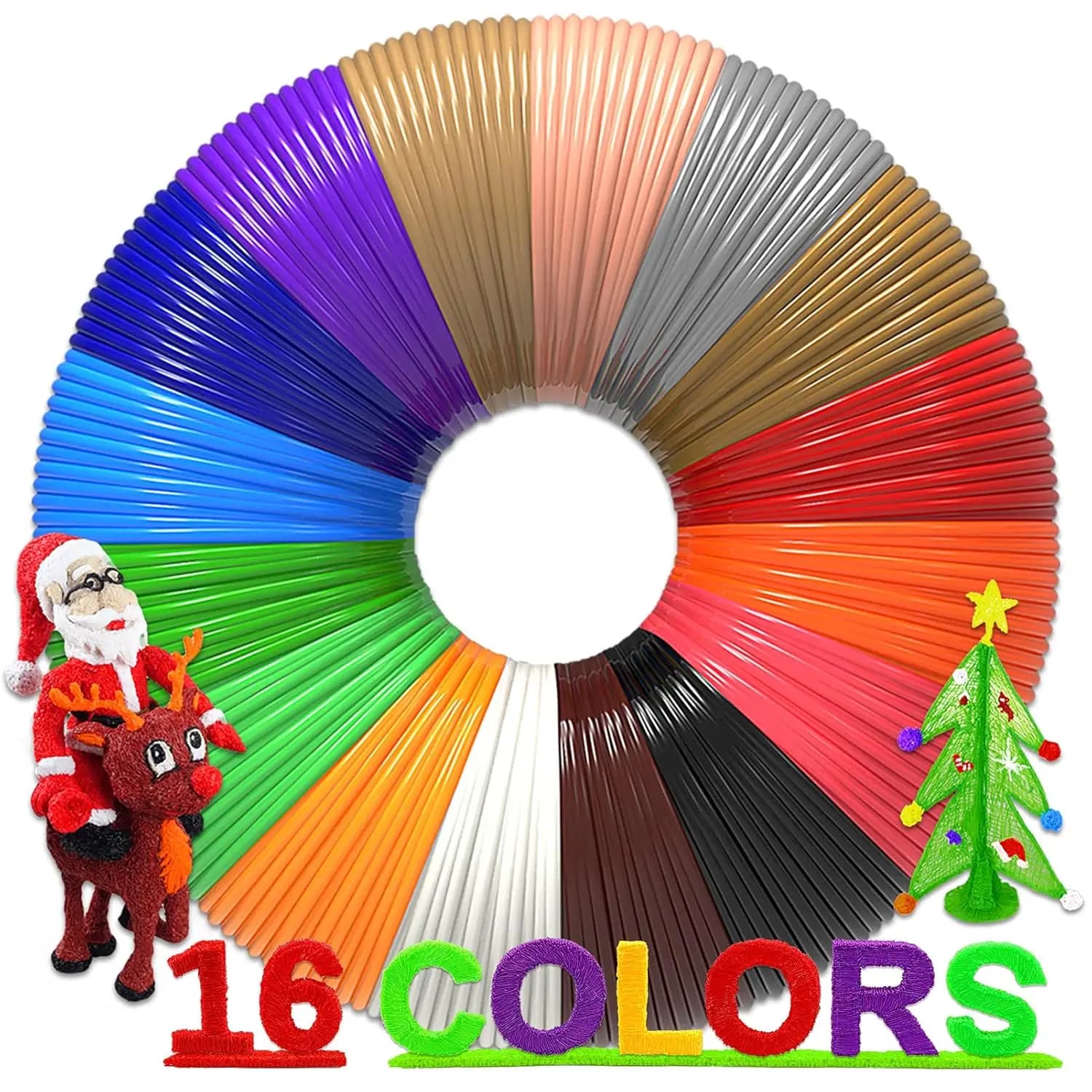 PLA Filament for 3D Pen, 16 Colors, 320ft, 1.75mm with 250 Stencil and eBook for Compatible Pens