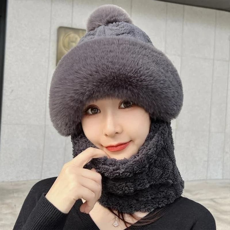 Maschera Invernale da Ciclismo per Donne, Copricapo Integrale Antivento con Protezione per le Orecchie, Sciarpa in Pile e Cappello Caldo Integrato