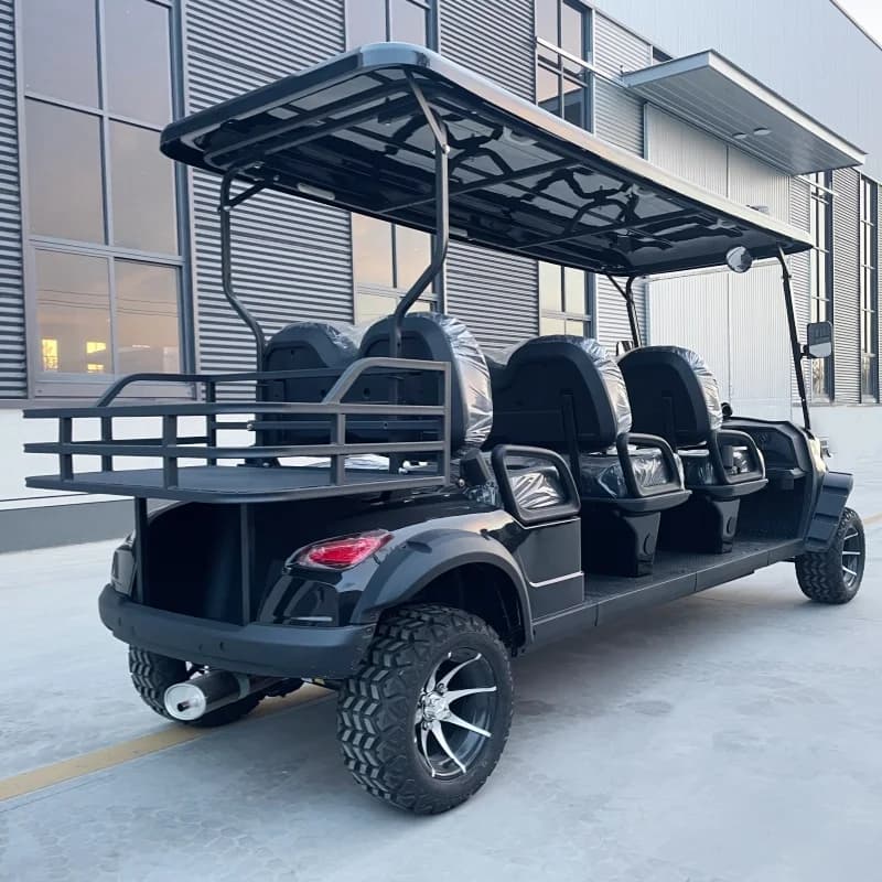 Carrello da golf elettrico ad alte prestazioni per avventure/caccia all'aperto con parabrezza pieghevole, vano posteriore e strisce luminose a LED sul tetto