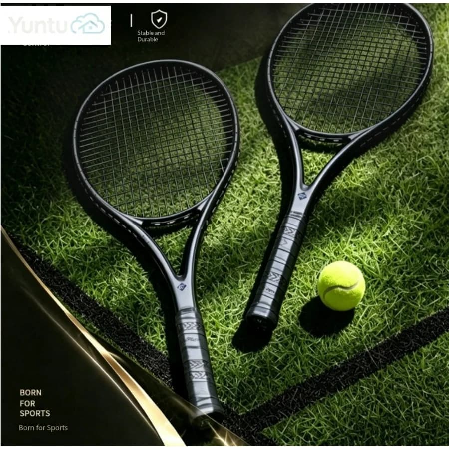 Full Carbon Fiber Tennis Racket, Professional Competition Lightweight Pure Black Tennis Racquet for Adult