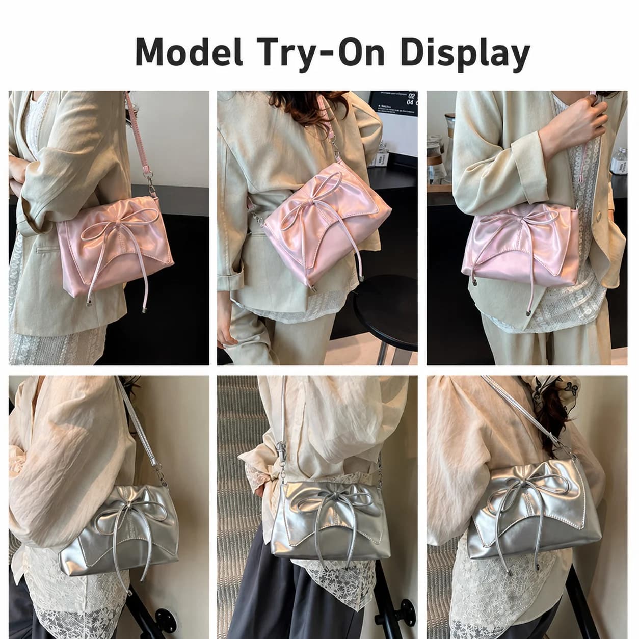 Women'S Handbag Medium-Soft Pearl Lace Charm Bag Bow Decor Shoulder Bag Detachable Pu Leather Shoulder Bag For Women Commuting