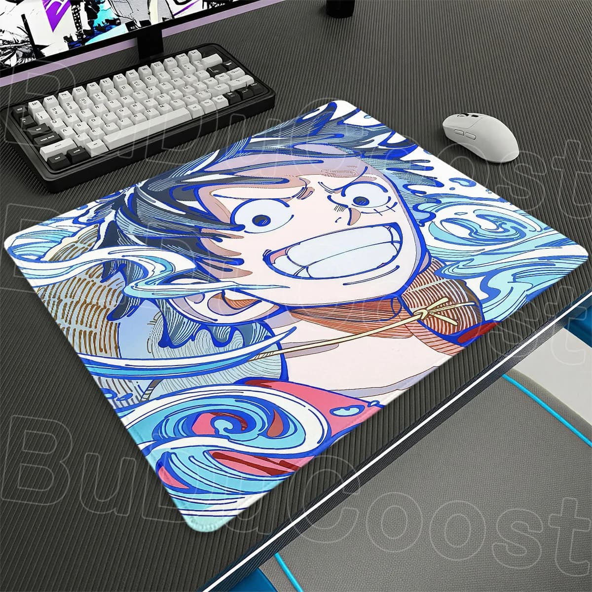 Tappetino da Scrivania Antiscivolo One Piece Luffy 50x50cm, Tappetino per Mouse da Ufficio, Accessori per Gaming Anime