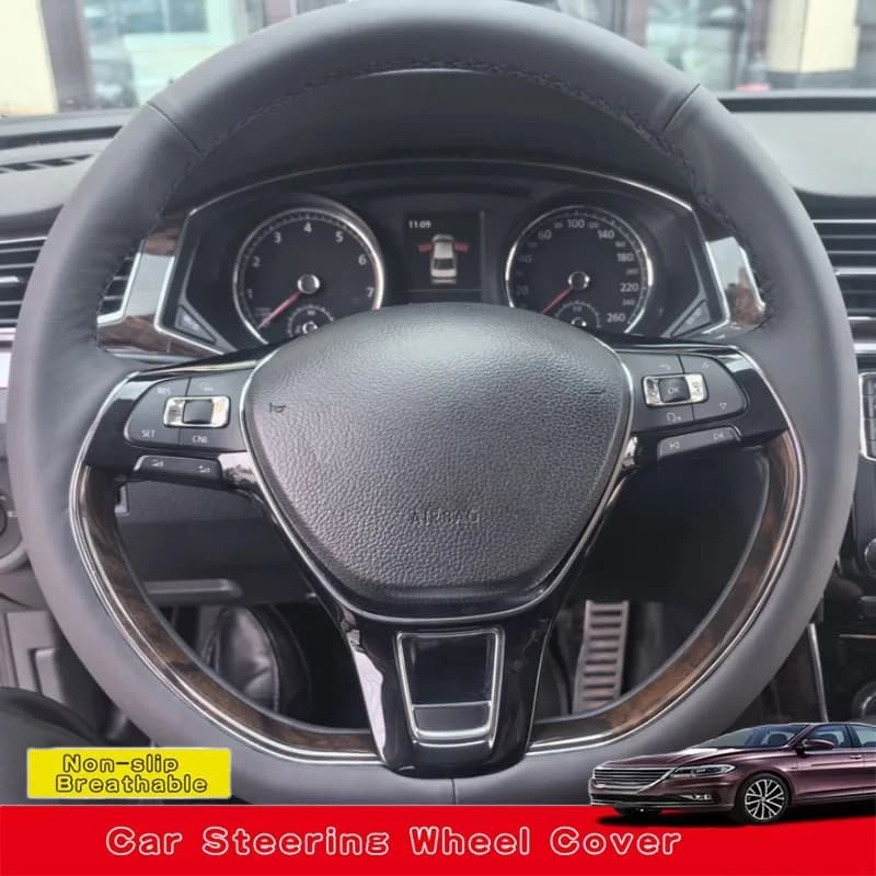 Coprivolante per auto in vera pelle resistente all'usura antiscivolo cucito a mano personalizzato per Volkswagen Golf 7 Mk7 New Polo Jetta B8