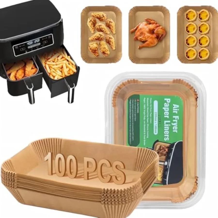 Air Fryer Disable Pr Liner, Rectangular Ninja 2-Basket Air Fryer, Non-stick Parcment Pr Liner, 8.6x5.5 inc 25Pcs Rectangle Pa