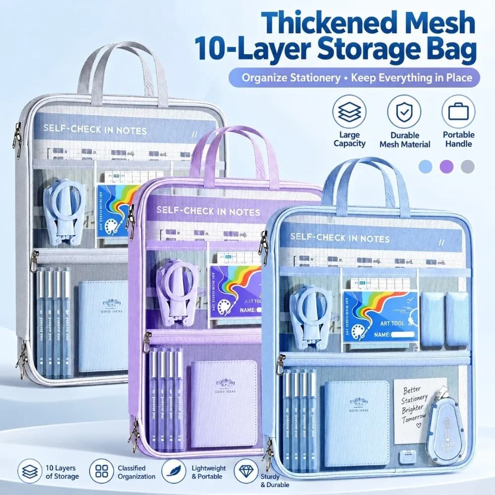 Portable A4 Document Bag Mesh Transparent Handheld Folder Zipper Multi-layer Paper File Pouch Paper Storage Bag
