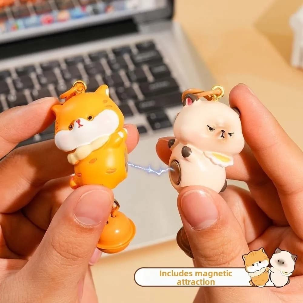 2 Pieces Accessories for Bags, Pair Shaped Resin Keyrings, Cane and Cat Shape Magnetic Pendants, Keyring Rings for Backpacks, for Kids