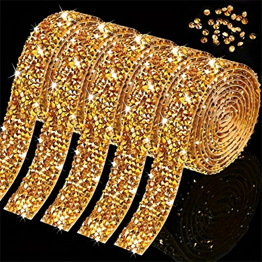 Adesivo con strass di cristallo dorato lucido nastro di diamanti autoadesivo decorazioni per feste fai da te per la decorazione del telefono dell'auto di arti e mestieri