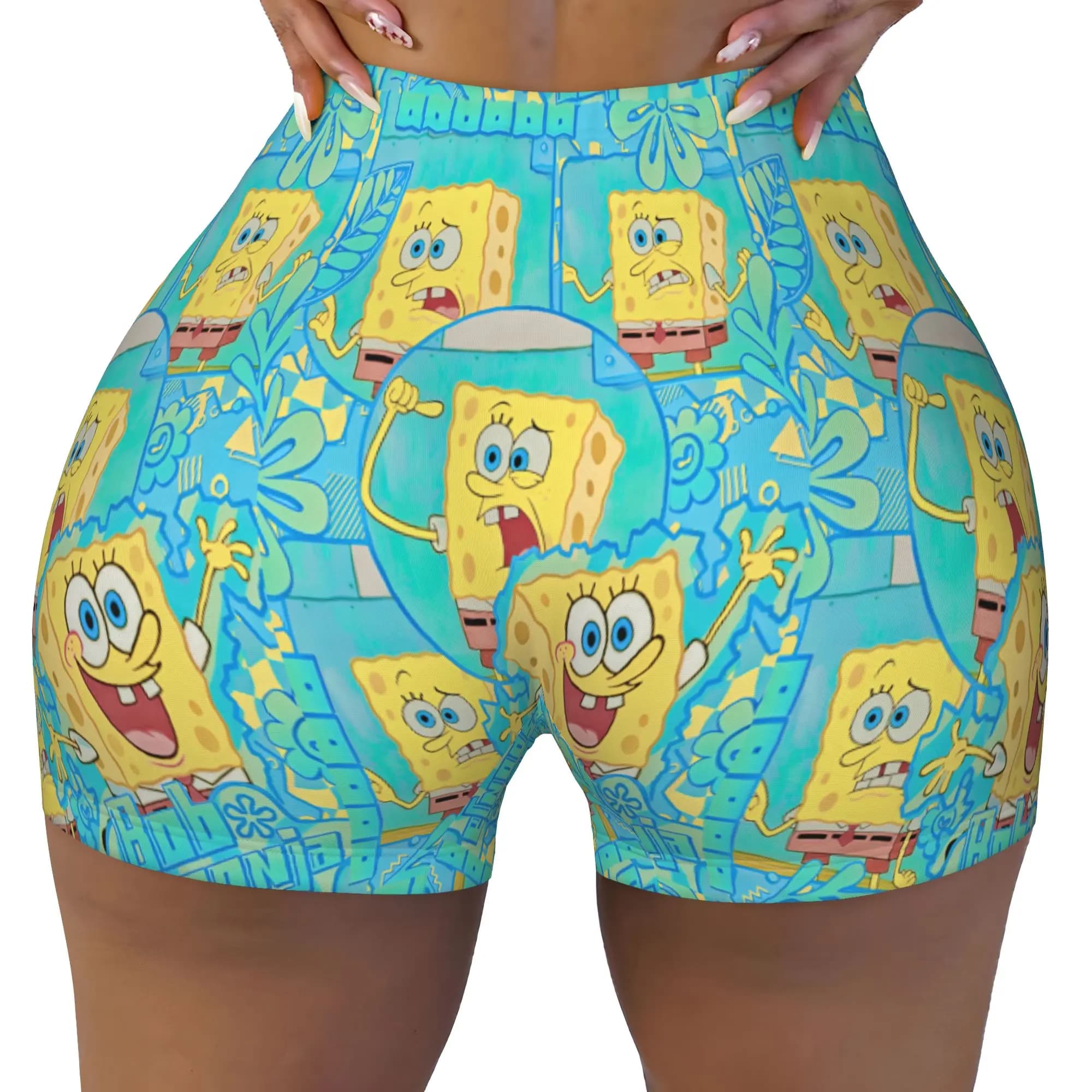 Custom S-Sponged Anime Bobed Workout Shorts Women Cartoon Gym Volleyball Biker Yoga Shorts