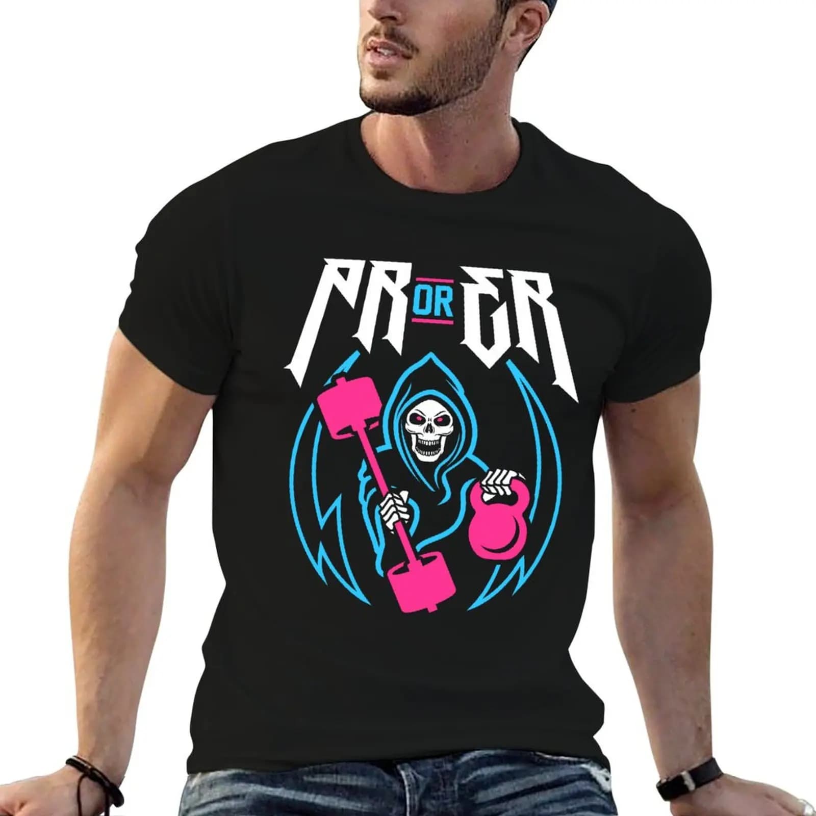 PR or ER (Gym Reaper Kettlebell & Barbell) Funny Gym Ego Lifting T-Shirt cotton t shirts man 100% T-Shirt