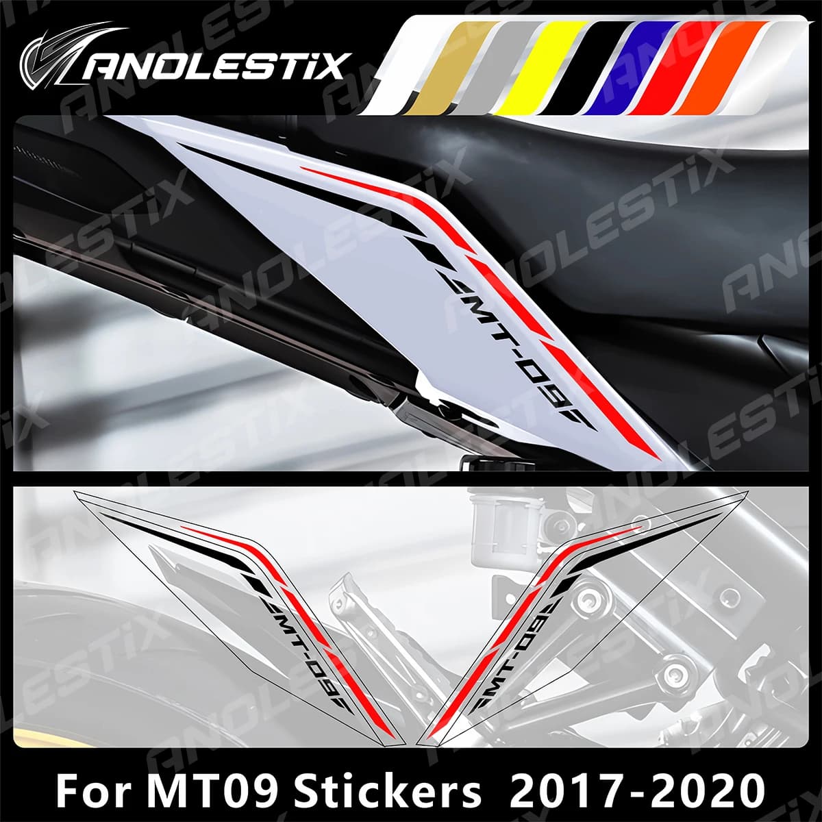 AnoleStix Adesivi Moto Riflettenti Sotto Il Sedile Carenatura Decalcomanie Set Per YAMAHA MT09 MT-09 SP 2017 2018 2019 2020