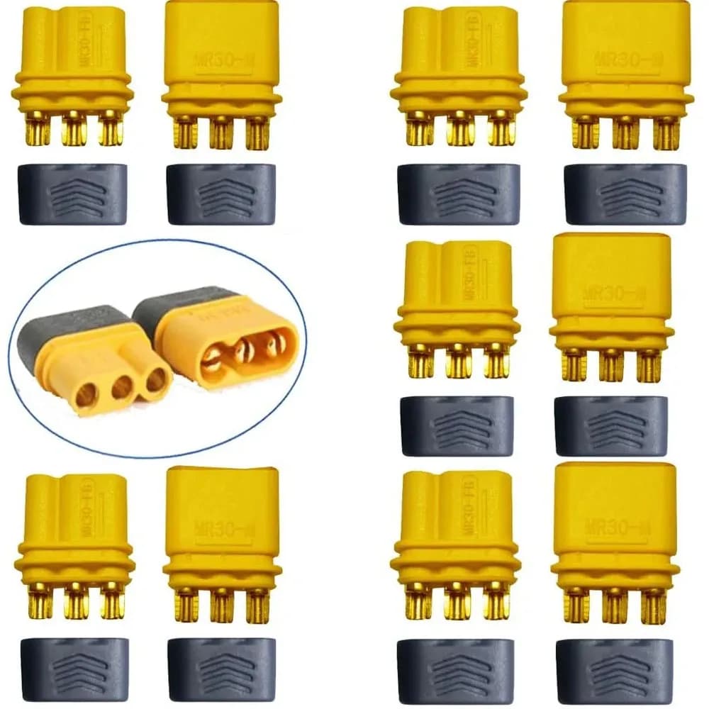 Set of 10 connectors Amass MR30 to 3 pin male and female with block for high power RC drone engines, power terminals for industrial equipment