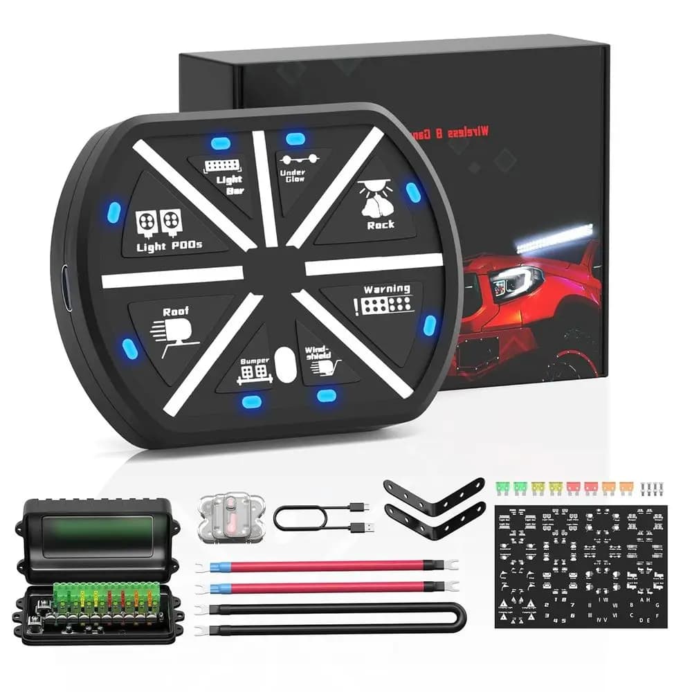 8 Gang Switch Panel Universal Circuit Control Relay System Box Automotive Rechargeable Remote Wireless Control Panel with On-Off